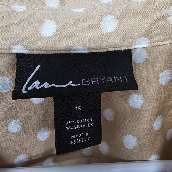 Lane Bryant Tan White Polka Dot Blouse Beaded Button-Down 16 - Picture 10 of 12